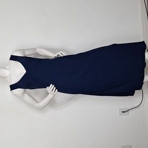 Tahari NEW Minimalist Navy Blue Babydoll V-Neck Lagenlook Cocktail Maxi Dress S